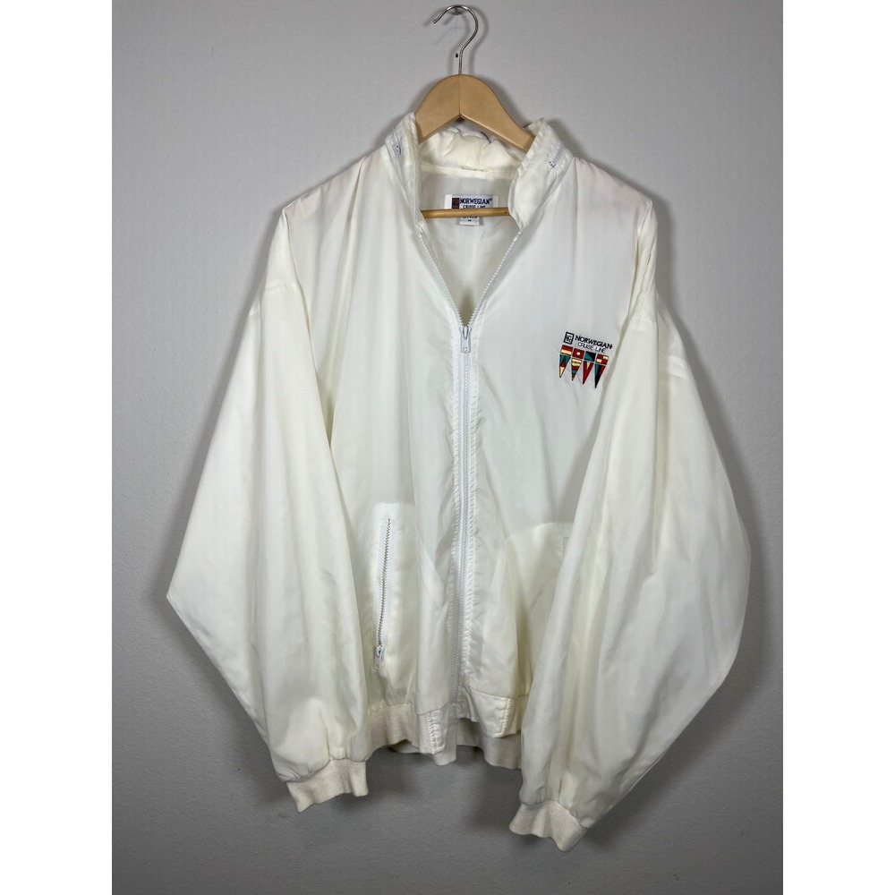 Vintage Norwegian Cruise Line NCL White Windbreaker Jacket Mens Medium Nylon Zip